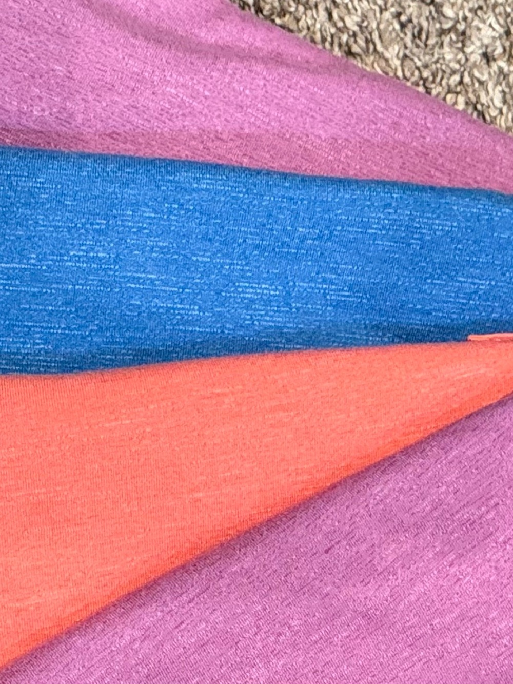 Women’s Columbia Heathered Pocket Tees: 2 Pink, 1 Blue, 1 Orange